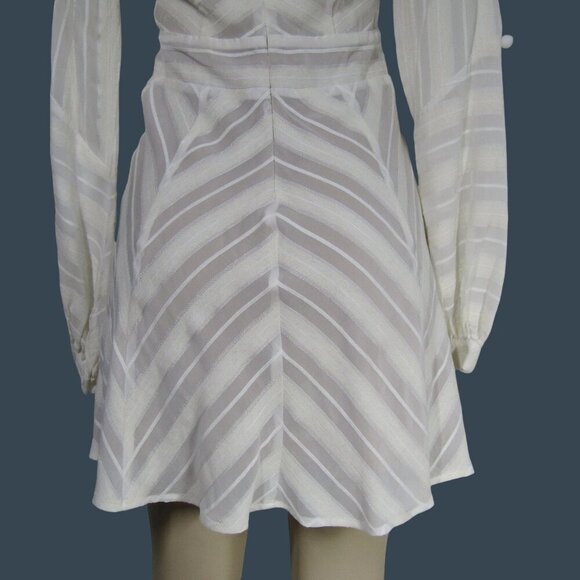 FOR LOVE & LEMONS M  White Chevron Stripe Boho Mini Dress Neutral Coastal Sheer - Picture 7 of 11